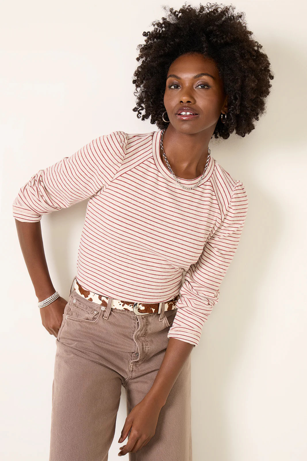 Jeanne Striped Puff Sleeve Top | Evereve