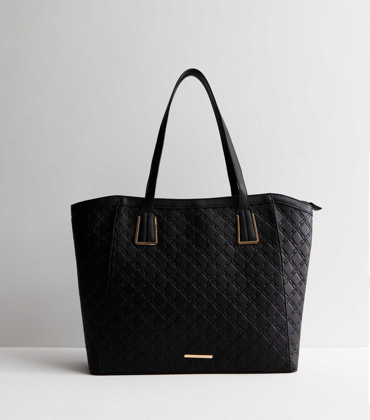 Black Embossed Leather-Look Tote Bag | New Look | New Look (UK)