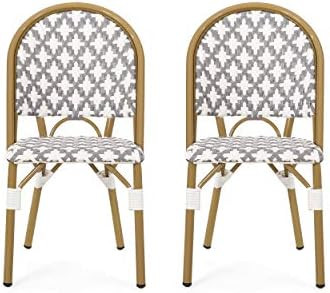 Christopher Knight Home Anastasia Outdoor French Bistro Chair (Set of 2), Gray + White + Bamboo P... | Amazon (US)