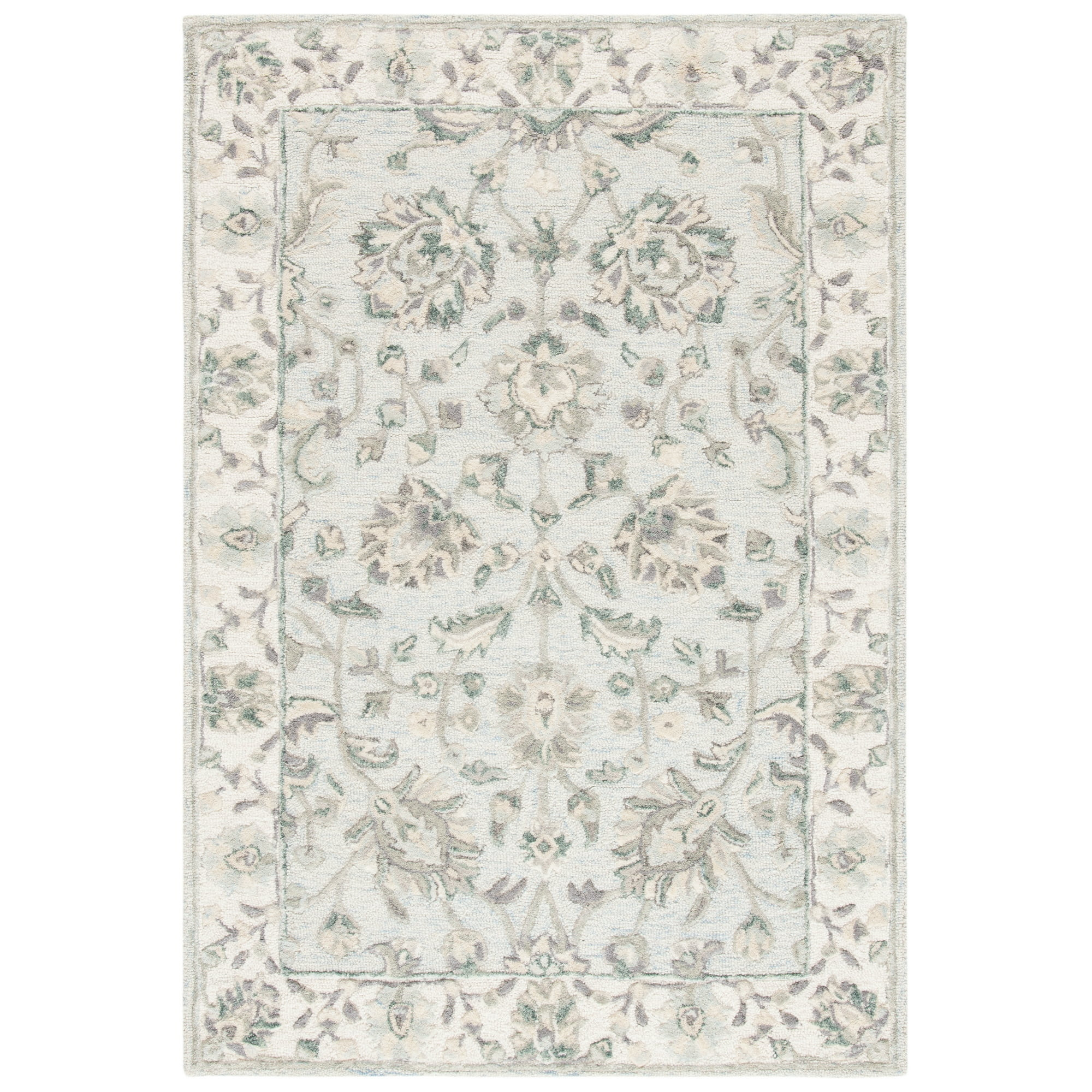SAFAVIEH Glamour Pierce Floral Bordered Wool Area Rug, Light Blue/Ivory, 4' x 6' | Walmart (US)