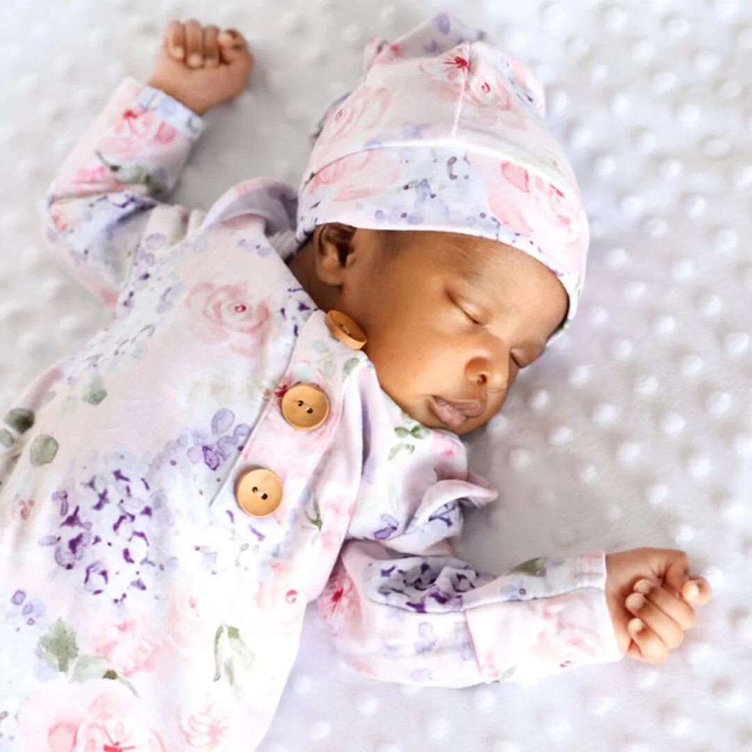 Henlee's Hydrangea Newborn Baby Knot Gown & Hat Set | Caden Lane
