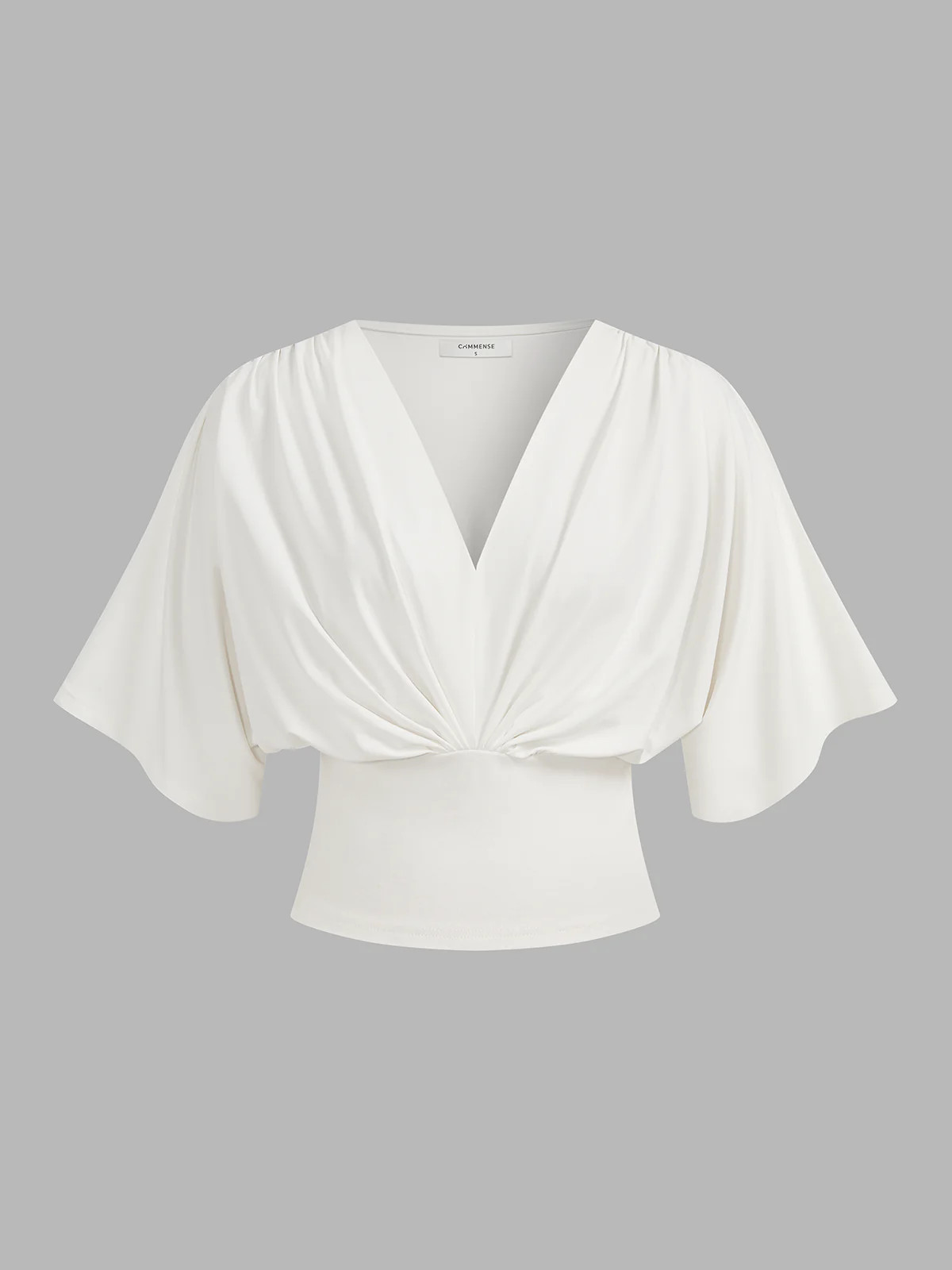 V-Neck Twist Front Batwing Sleeve Fitted Top | Commense