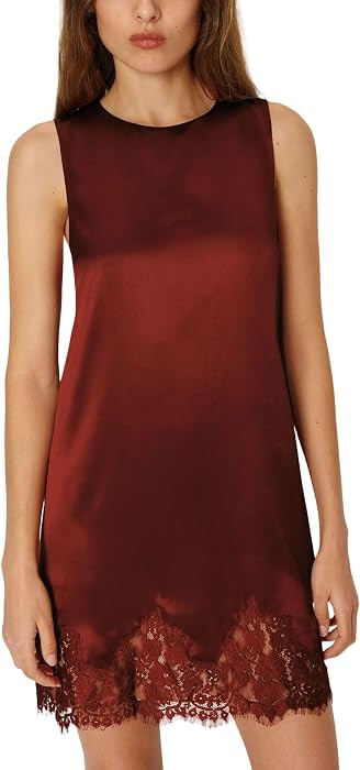 Women Silk Lace Slip Dress Satin Casual Loose Tank Dress Sleeveless Crew Neck Long Flowy Top Eleg... | Amazon (US)