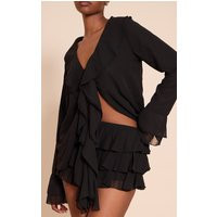 Black Chiffon Frill Micro Mini Skirt | PrettyLittleThing US