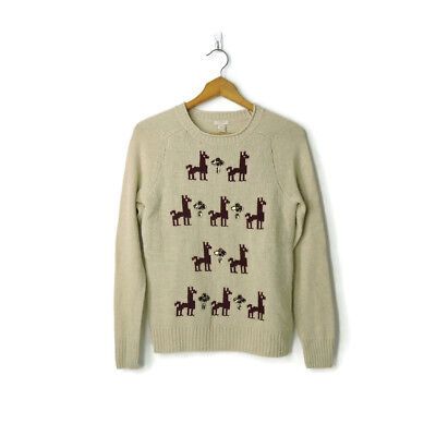 J Crew XS Llama sweater jewel embellished intarsia tan burgundy wool blend top  | eBay | eBay US