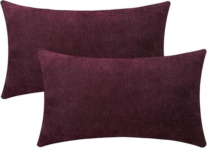 Burgundy Red Cozy Soft Throw Pillow Covers Decorative Chenille Lumbar Couch Cushion Cases for Sof... | Amazon (US)