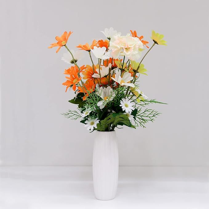 Air mo Artificial Fake Faux Silk Fall Flowers Floral Arrangements with Vase,Orange White Daisy Fl... | Amazon (US)