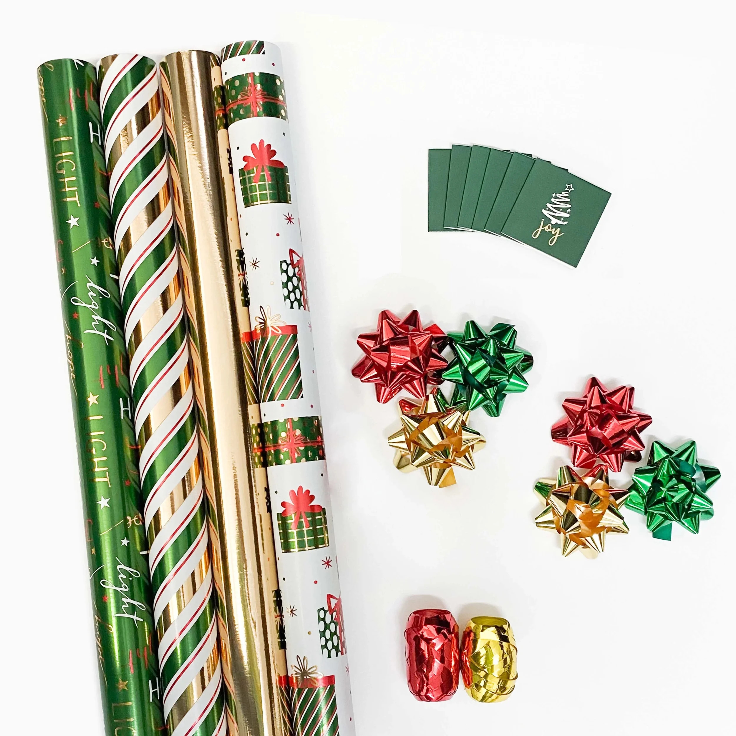 30 x 10' Holiday Giftwrap Ensemble w/ Star Bow  Tags (4-pack) | Stripe Green | Walmart (US)
