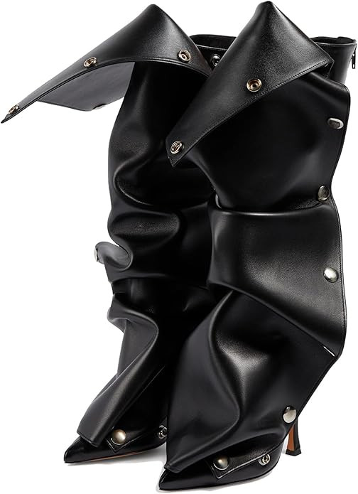 Arqa Womens Stiletto Heel Knee High Boots Pointed Toe Applique Denim Boot with Zipper Silver Butt... | Amazon (US)