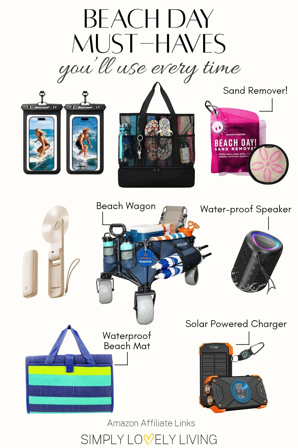 Beach day must-haves at Amazon. Solar power portable wireless charger. Beach mat with straps. Beach bag with cooler. Portable Bluetooth speaker. Portable fan. Waterproof phone pouch. Sand remover bag. Beach wagon with balloon wheels. #beach #summer

#LTKSwim #LTKTravel #LTKSeasonal