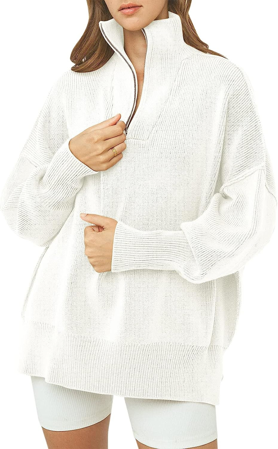 ANRABESS Women's Long Sleeve 1/4 Zipper Collar Drop Shoulder Oversized Slouchy Sweatshirt Pullove... | Amazon (US)