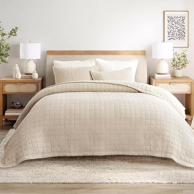 EVERGRACE Cotton Quilt Set Queen Size, Ultra Soft Stonewashed Oversized Bedspread Coverlet Set, L... | Amazon (US)
