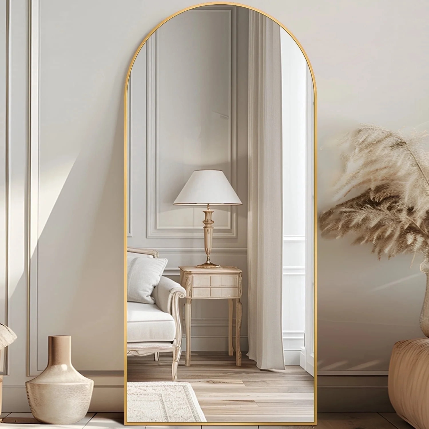 Antok Arched Full Length Floor Mirror 68"x26" Full Body Mirror with Stand, for Bedroom, Living Room, Cloakroom, Gold - Walmart.com | Walmart (US)