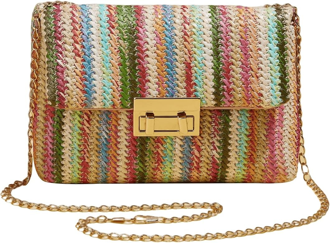 Verdusa Women's Striped Straw Clutch Bag Crossbody Handbag Purse | Amazon (US)