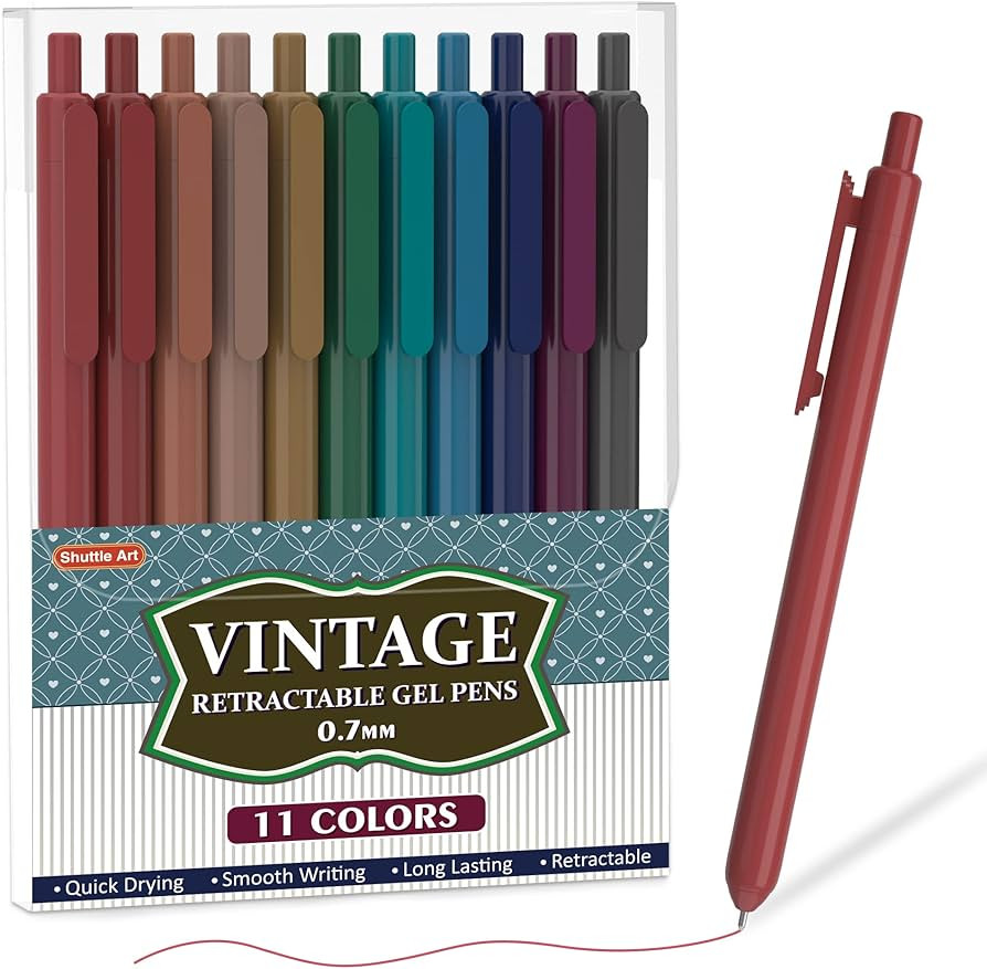 Amazon.com: Shuttle Art Colored Retractable Gel Pens, 11 Vintage Ink Colors, Cute Pens 0.7mm Medi... | Amazon (US)