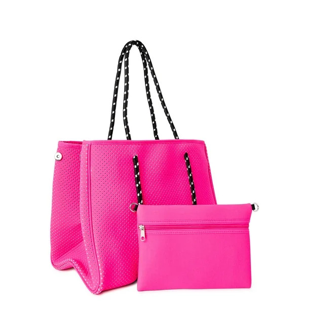 No Boundaries Women’s Neoprene Beach Tote Bag, Pink Sizzle - Walmart.com | Walmart (US)
