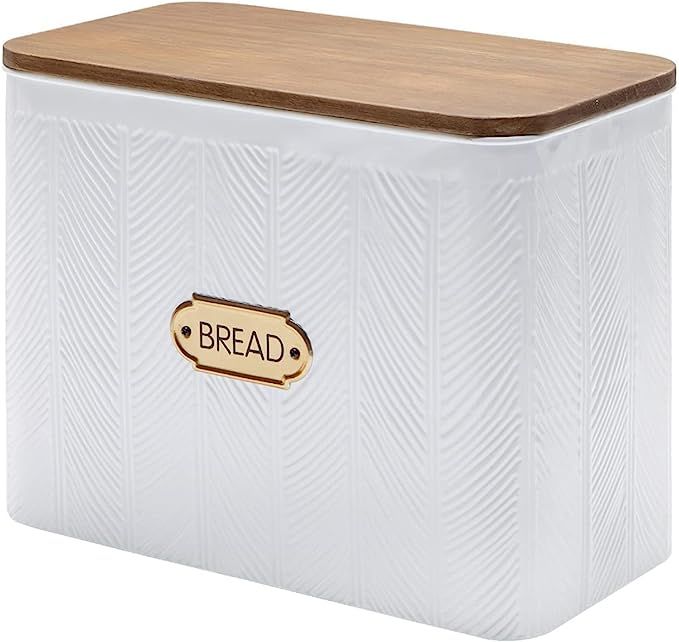 NIKKY HOME Extra Large Space Saving Farmhouse Bread Box With Wood Lid - Holds 2 Loaves - Vertical... | Amazon (US)