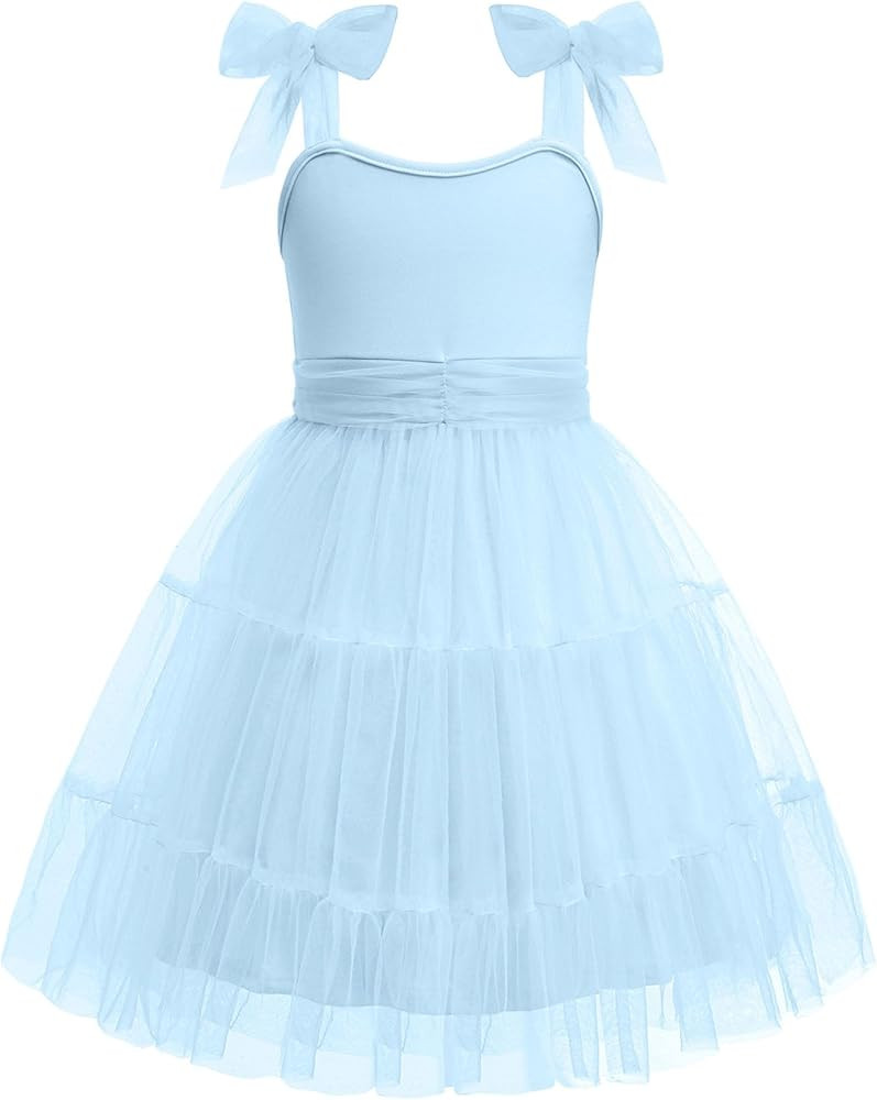 Arshiner Girls Dresses Summer Sleeveless Bow-Tie Straps Formal Fancy Party Birthday Tulle Dress | Amazon (US)