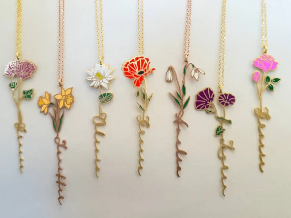 Personalized Birth Flower Necklace Custom Name Necklace Floral Name Necklace Custom Name Jewelry,... | Etsy (US)