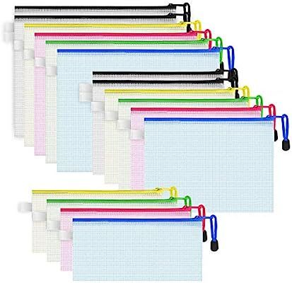HEETA 16 Pack 3 Sizes File Folder Zipper Mesh Pouch, Waterproof Plastic Wallets Zipper File Bags ... | Amazon (UK)