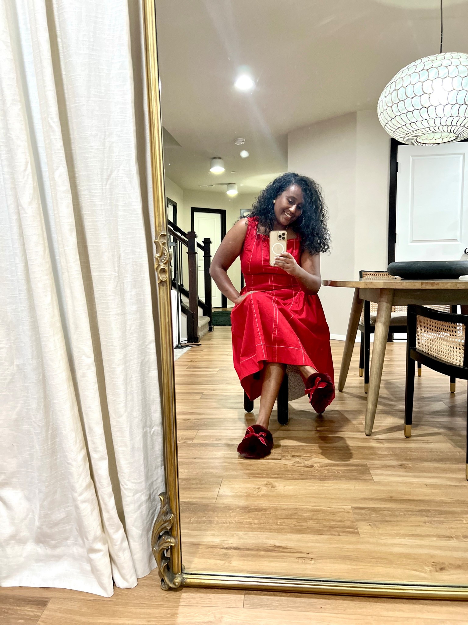 Cozy red moment ❤️✨ Linked my dress + slippers below.

#LTKGiftGuide #LTKHoliday #LTKMidsize