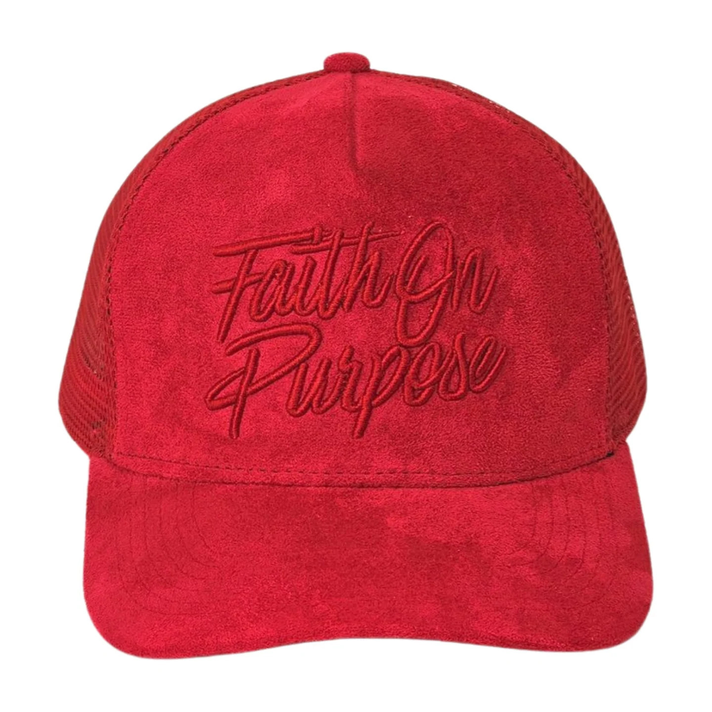Faith On Purpose™ Red Suede Trucker Hat Red | Faith On Purpose
