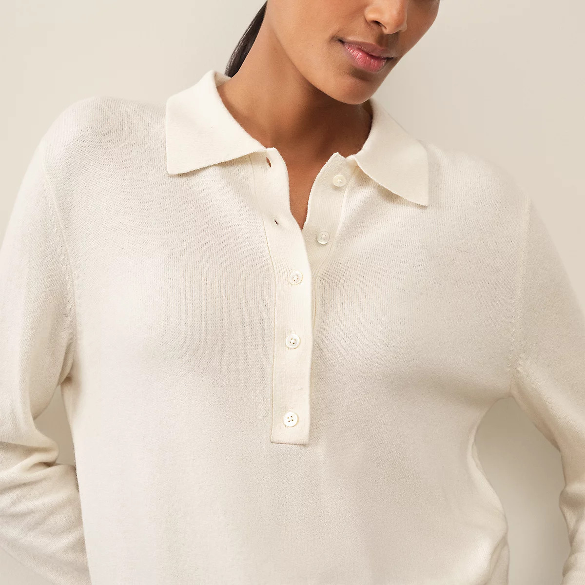 The White Company Long Sleeve Knitted Polo Jumper with Cashmere, Scandi White, Size: XL | The White Company UK & ROW