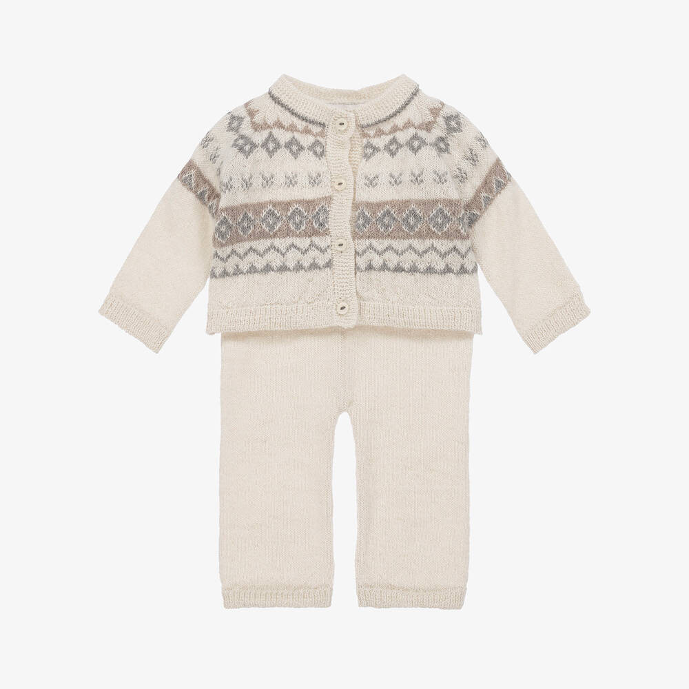 Baby Boys Ivory Wool Trouser Set | Childrensalon