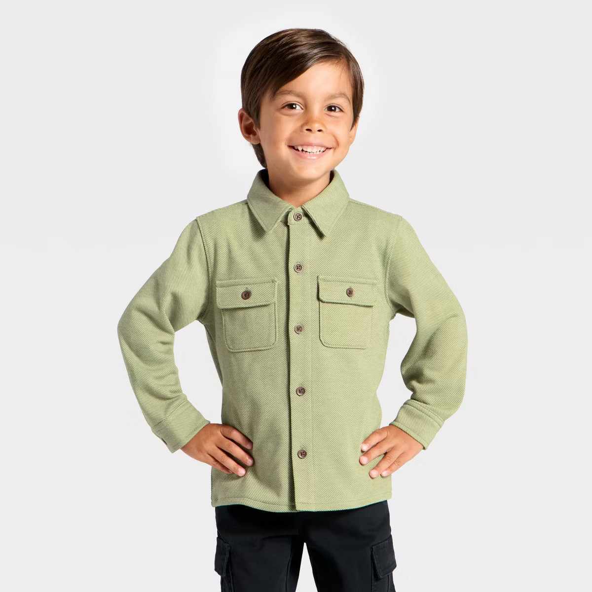 Toddler Boys' Long Sleeve Button-Up Shirt - Cat & Jack™ Olive Green 4T | Target