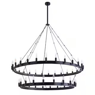 aiwen 55.1 in. 48-Light Farmhouse Black 2-Tier Wagon Wheel Candle Chandelier Round Industrial Pen... | The Home Depot