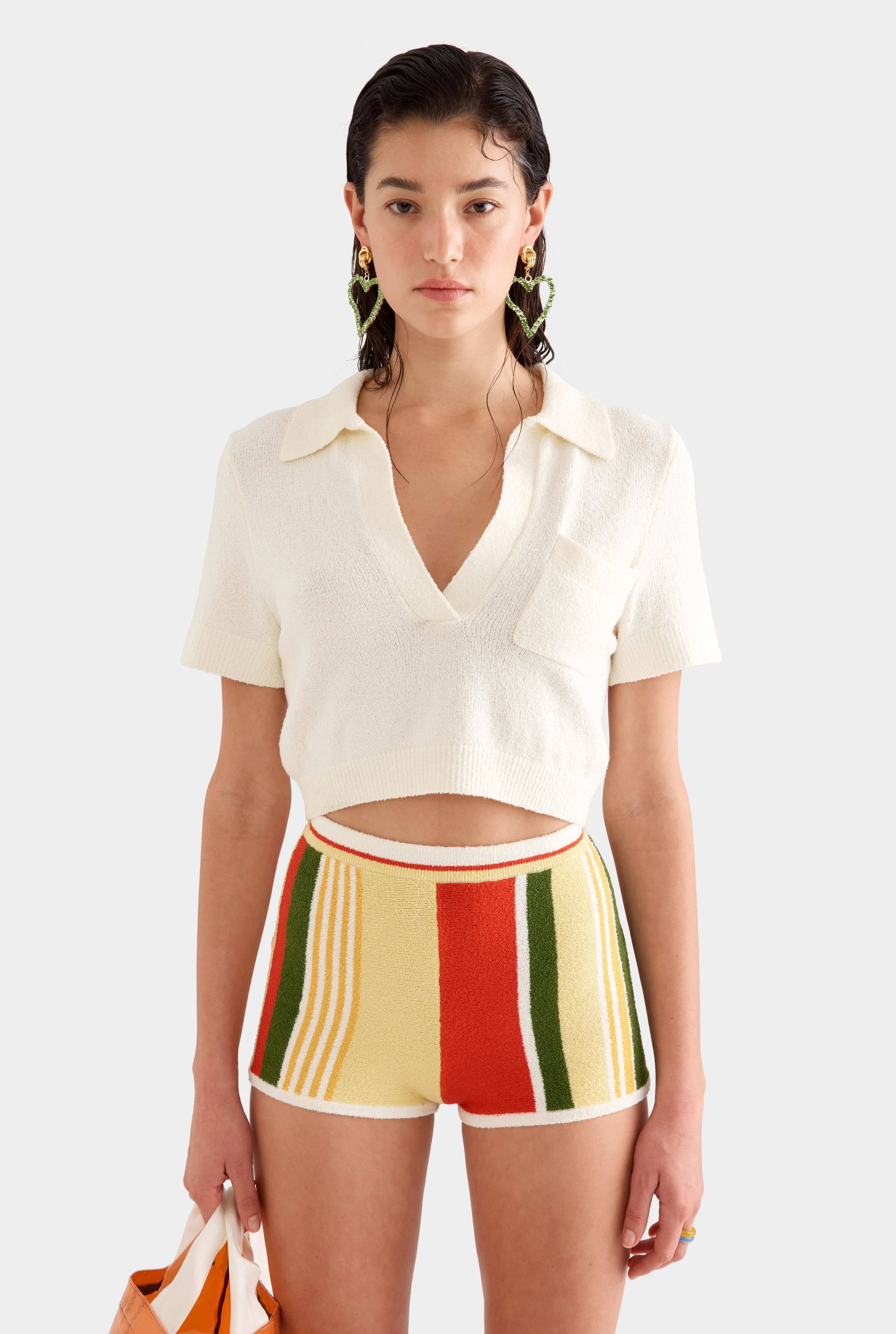 Womens Terry Knit Cropped Polo in Cream | Venroy | Venroy AU