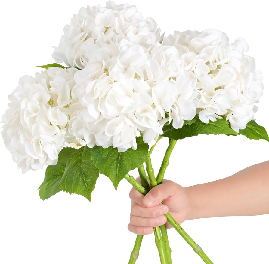 Nubry 4Pcs White Hydrangea Artificial Flowers, 22.5In Latex Faux Real Touch Large Hydrangea Flowe... | Amazon (US)