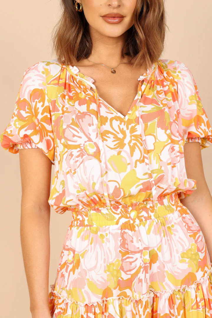 Feliz Shirred Waist Mini Dress - Coral Floral | Petal & Pup (US)