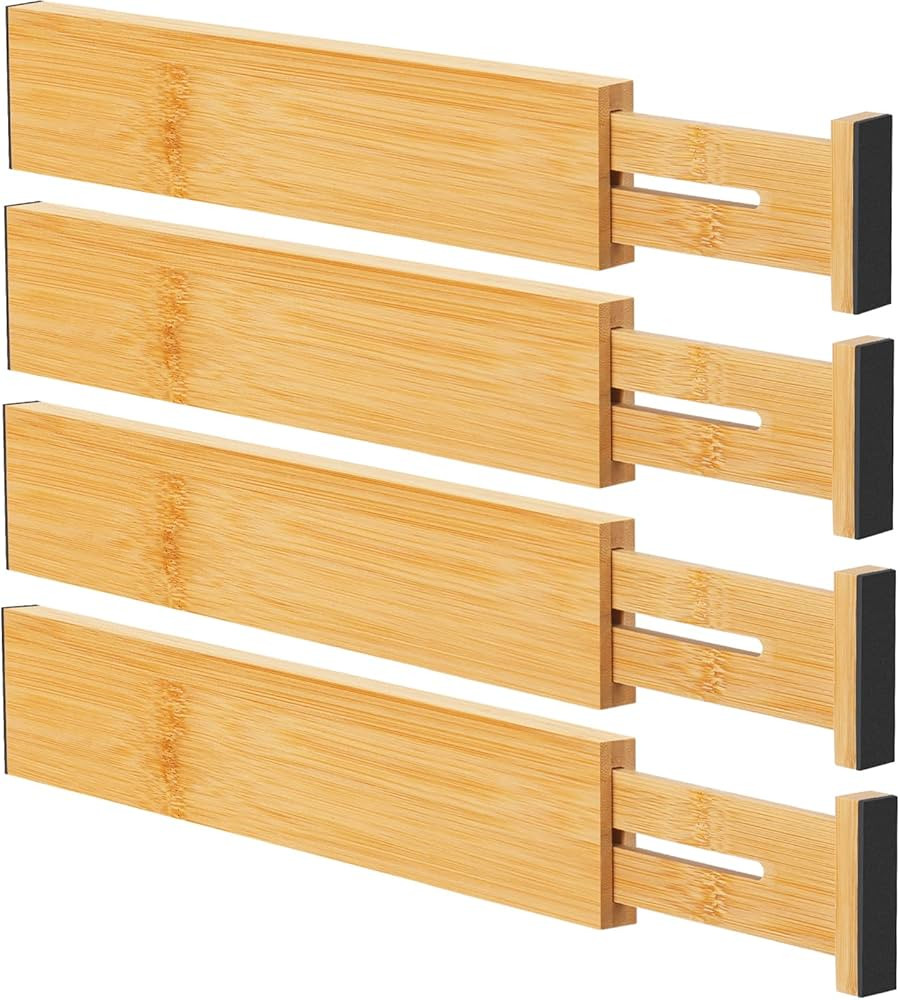 Ryqtop Bamboo Drawer Dividers Organizers, Kitchen Drawer Organizer, Adjustable Drawer Divider for... | Amazon (US)