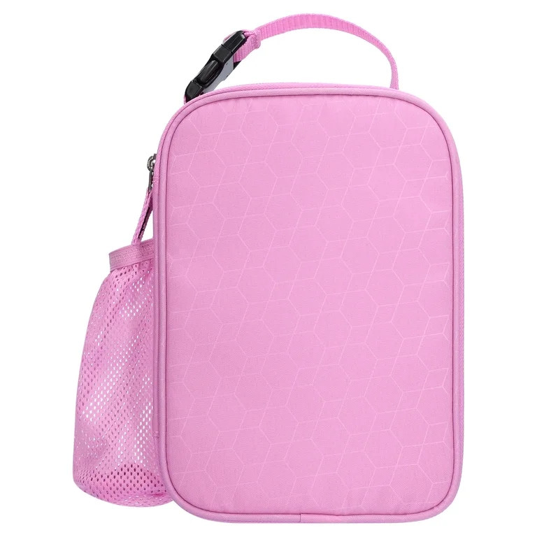 Mainstays Kids Geometric Insulated Polyester Reusable Lunch Bag with Mesh Side Pocket, Pink | Walmart (US)