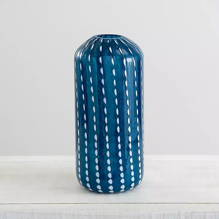 Blue and White Dot Glass Cylinder Vase, 13 in. | Kirkland's Home