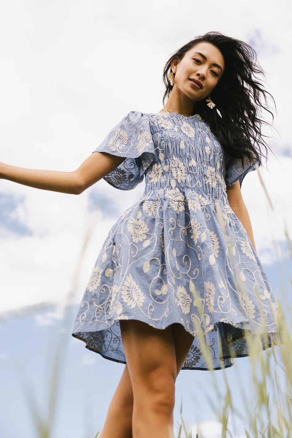 Priya Embroidered Mini Dress in Blue | Böhme US