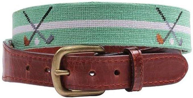 Crossed Clubs Needlepoint Belt in Mint by Smathers & Branson | Amazon (US)