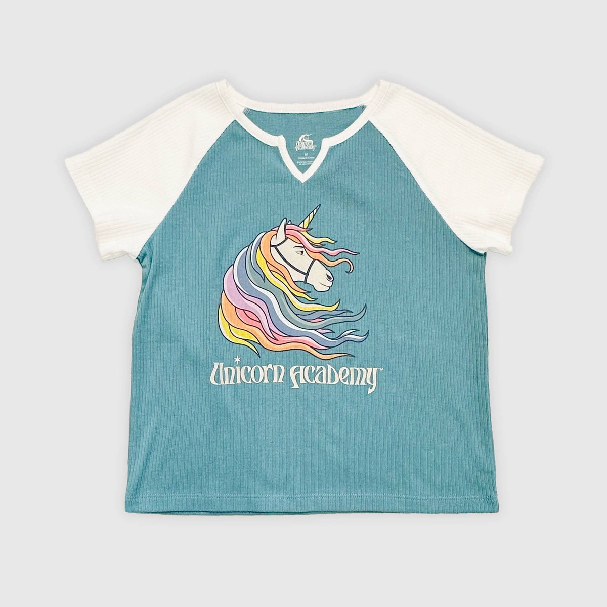 Girls' Unicorn Academy Notch Cap Sleeve Graphic T-Shirt - Light Blue | Target