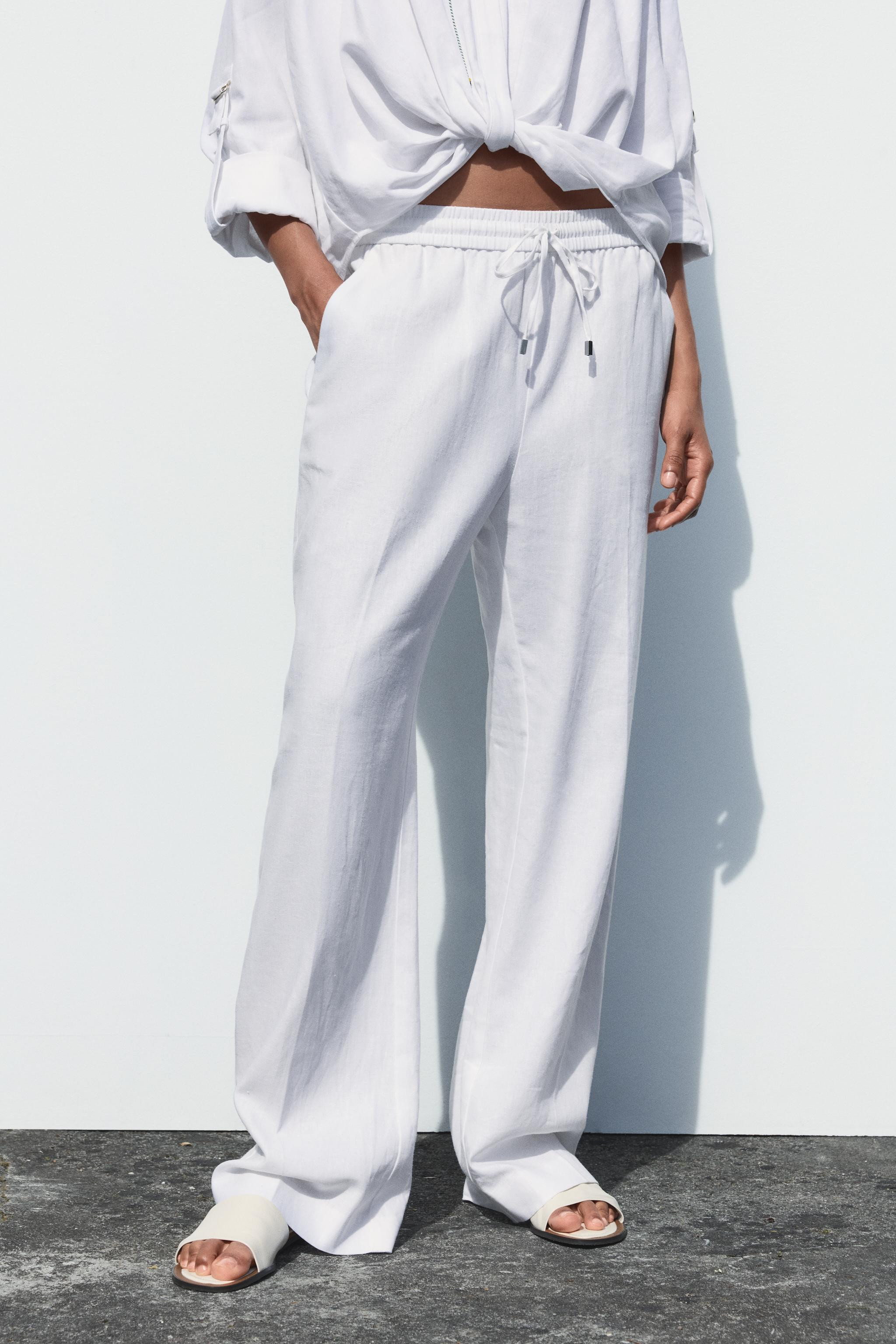 LINEN BLEND STRAIGHT TROUSERS | Zara UK