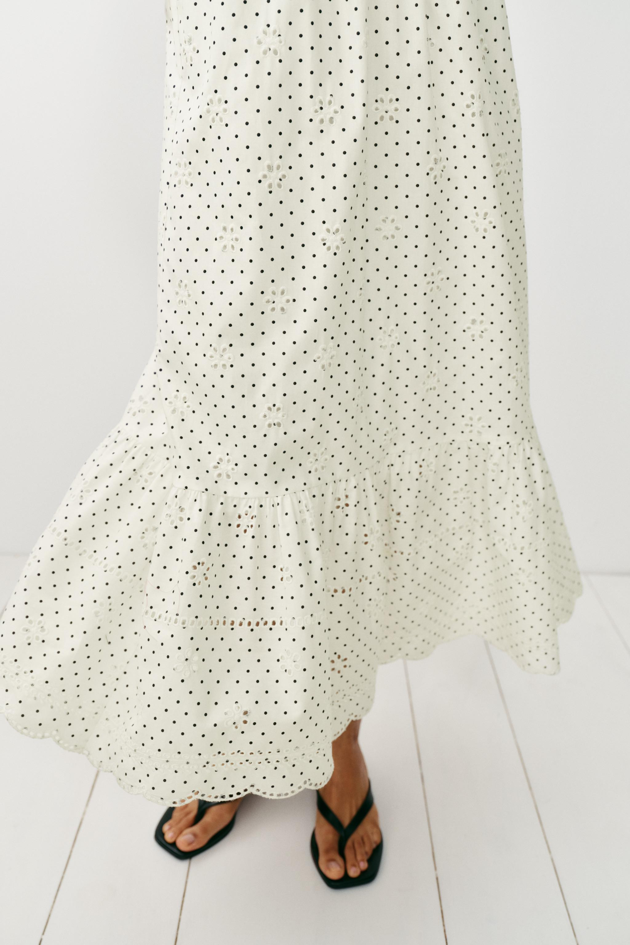 PRINTED EMBROIDERED EYELET MIDI DRESS | Zara US