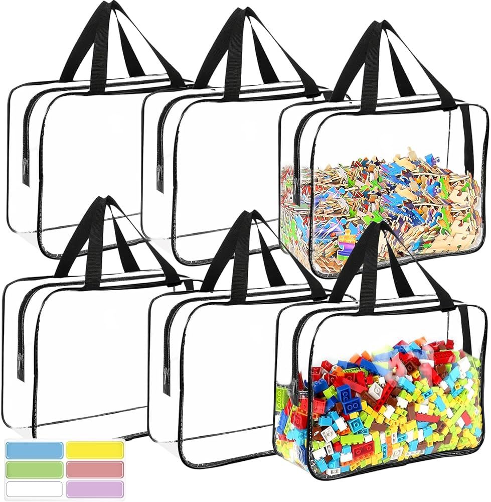 6 Packs Large Toy Storage Bags with Labels, Reusable Clear PVC Board Game Storage, Travel Waterpr... | Amazon (US)