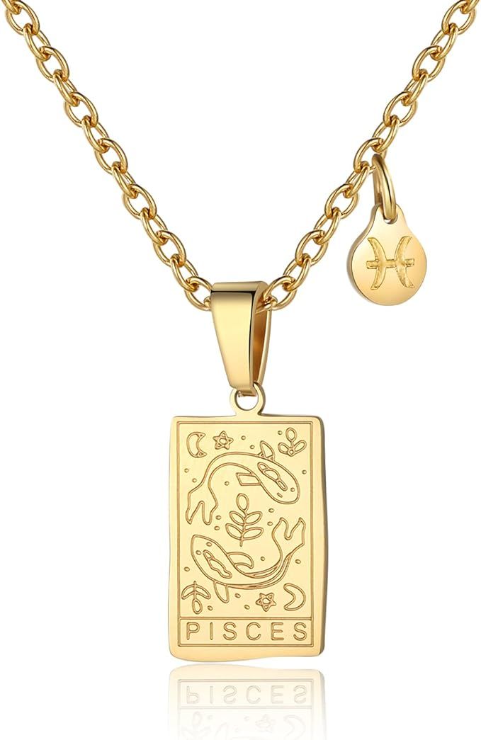 Zodiac Necklace Women Constellation Tarot Card Pendant Gift for Girls Motherday gift Virgo Taurus... | Amazon (US)