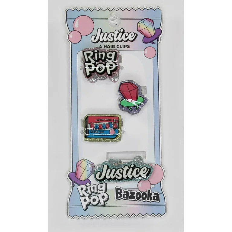 Justice Girl's Bazooka Ring Pop Mini Claw Clips, 4-Piece, Multi | Walmart (US)