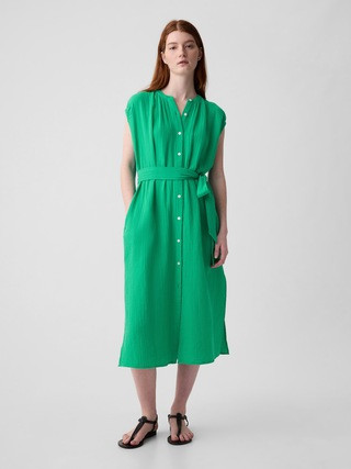 Crinkle Gauze Belted Midi Dress | Gap (US)