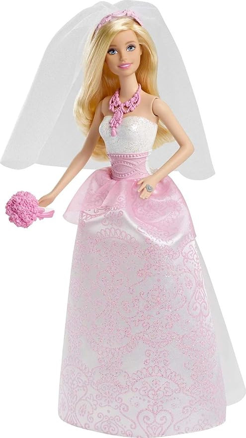 Barbie Bridal Fashion Doll Clothes & Accessories Set, Blonde Bride in Fantasy-Inspired White & Pi... | Amazon (US)