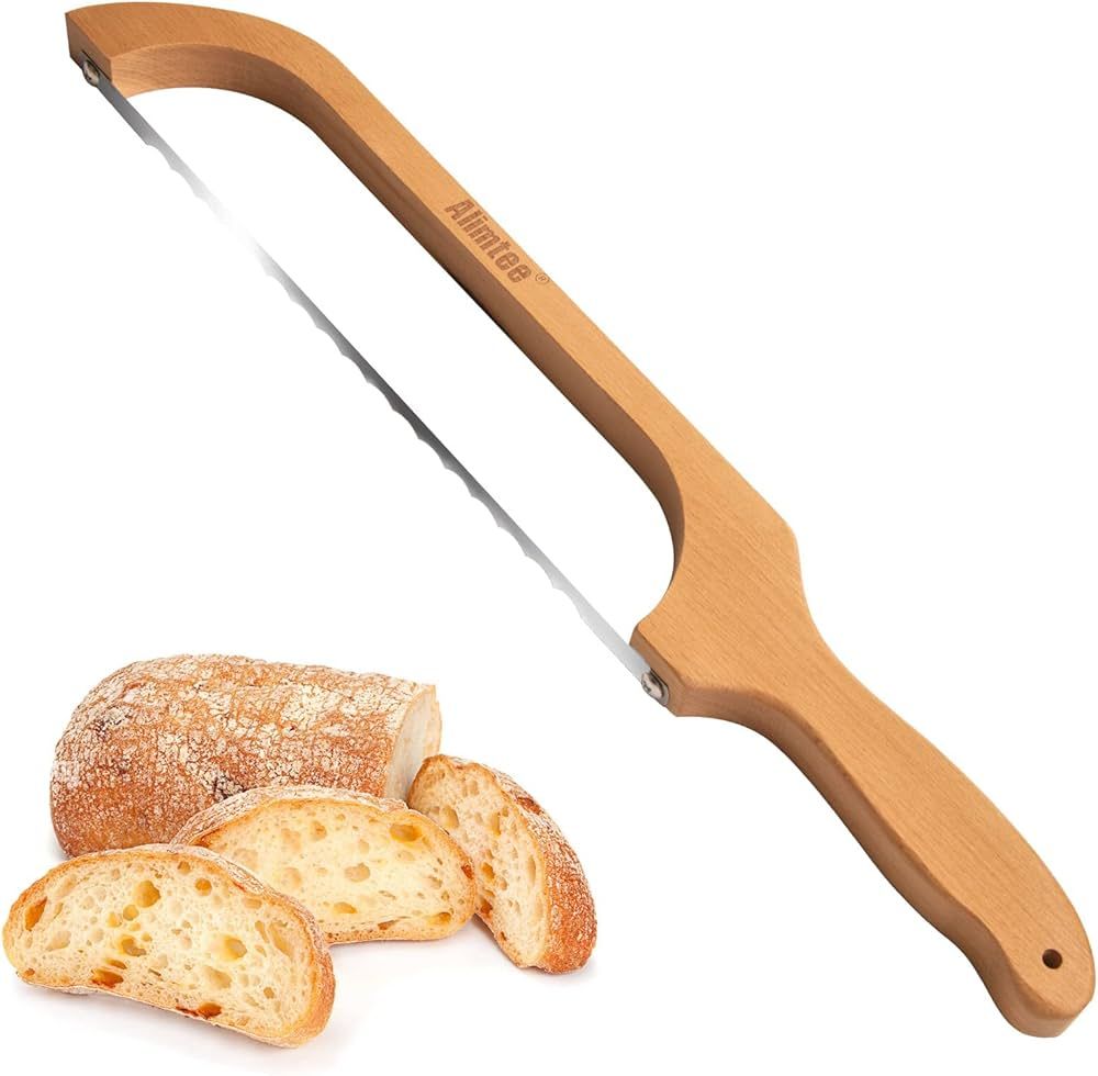 Alimtee Bread Knife, 16" Wooden Serrated Bagel Knife, Fiddle Bow Design Easy to Cutting, Sourdoug... | Amazon (US)