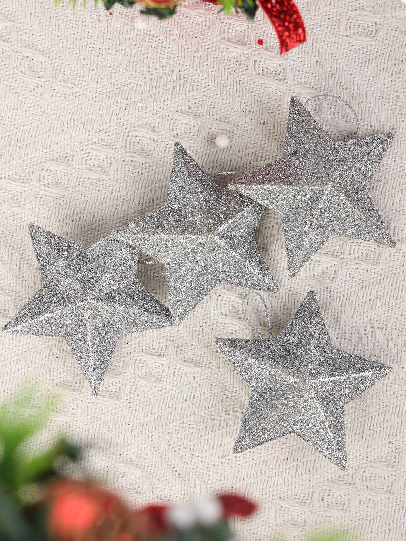 4pcs-2.75*2.95in Christmas Tree Decoration, Gold Star Shaped Ornament With Glitter For Christmas ... | SHEIN
