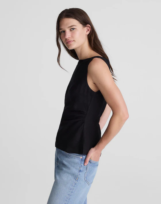 Cinched Boatneck Sleeveless Top in 100% Linen | Madewell