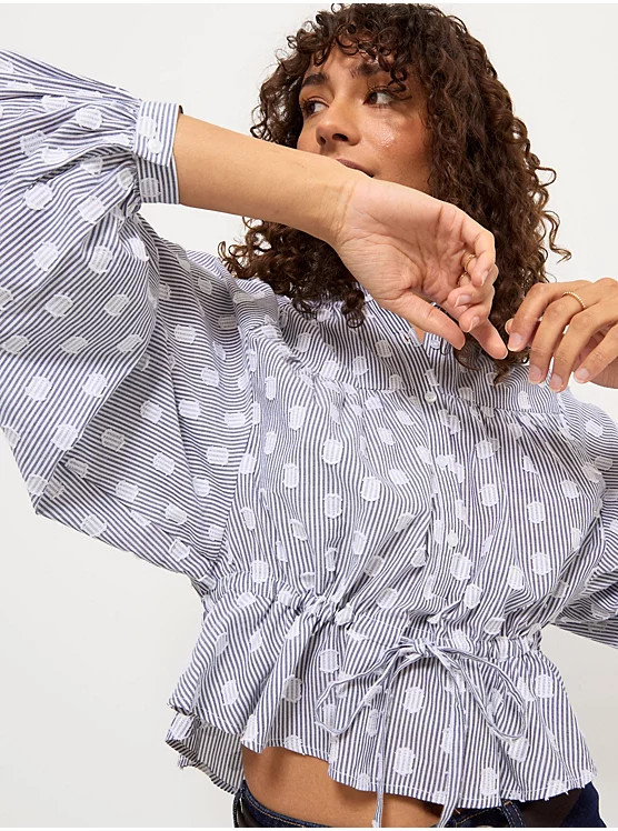 Blue Stripe Jacquard Spot Long Sleeve Blouse | George